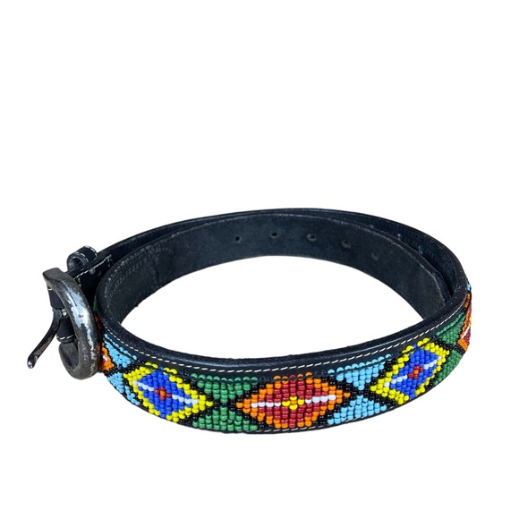 Gap Vintage Genuine Leather Multicolored Beaded Belt - Picture 1 of 6